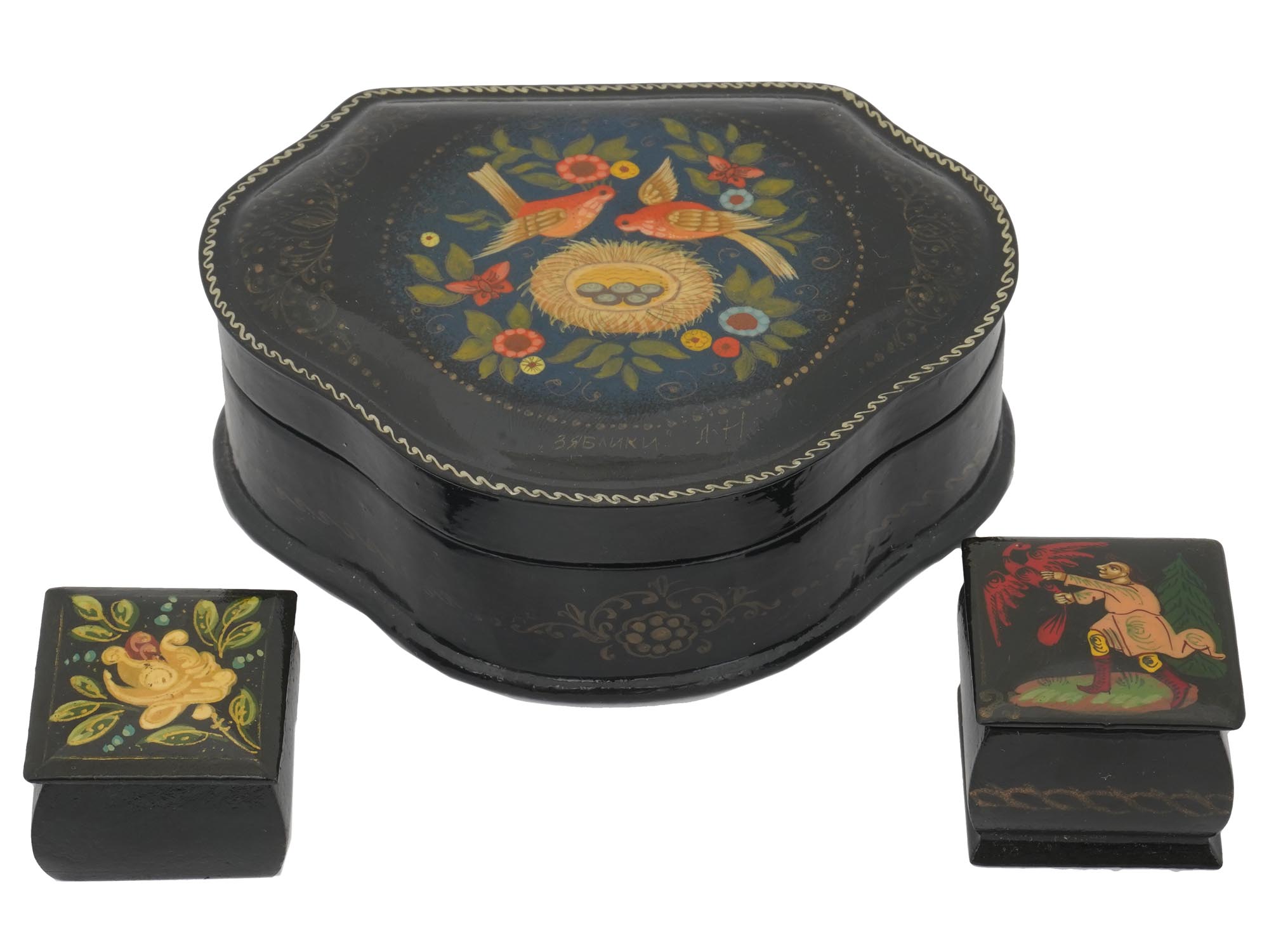 RUSSIAN PALEKH LACQUER TRINKET BOXES WITH FLOWERS PIC-0